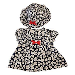 Vitamins Baby Sundress + Sun Hat Cotton July 4th Red White Blue Floral Girls 12M